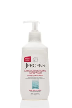 IRVINE, CALIFORNIA - AUGUST 20, 2019: A 7.5 ounce bottle of Jergens Extra Moisturizing Hand Wash. 