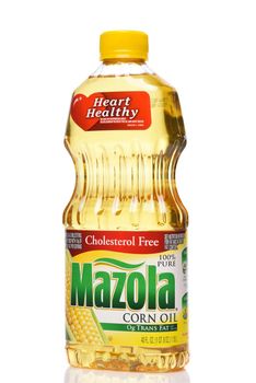 IRVINE, CALIFORNIA - 24 DECEMBER 2019: A bottle of Mazola Corn Oil.