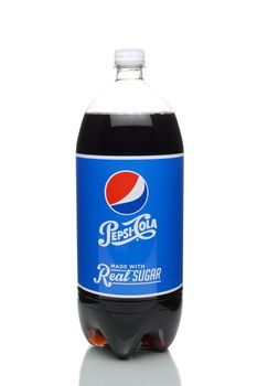 IRVINE, CA - JANUARY 4, 2018: Pepsi-Cola Real Sugar 2 Liter Bottle. Pepsi is one of the leading producers of soda and soft drinks in the USA.