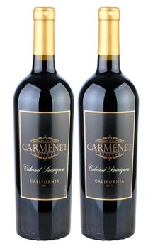 IRVINE, CA - January 05, 2014: Two bottles of Carmenet Reserve Cabernet Sauvignon 2011. Carmenet Vineyards is an award winning winery in Sonoma, Cslifornia.