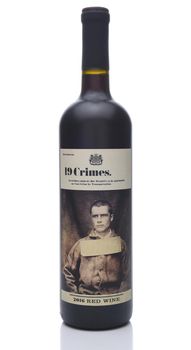 IRVINE, CA - NOVEMBER 8, 2017: 19 Crimes Red Wine. The brand is produced by Baileys of Glenrowan Wines of South Eastern Australia.