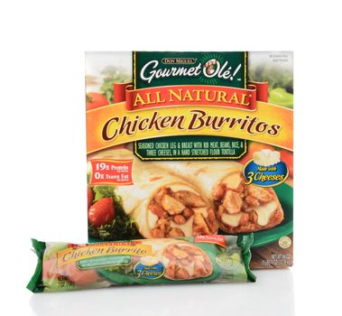 IRVINE, CA - JUNE 23, 2014: A box of Don Miguel Gourmet Ole Chicken Burritos. From Megamex Foods, Don Miguel produces a line of frozen and refrigerated Mexican specialty foods. 