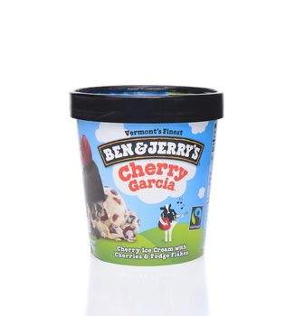 IRVINE, CA - MAY 29, 2017: Cherry Garcia Ice Cream. Ben and Jerrys tribute flavor to the rock legend Jerry Garcia of the Grateful Dead. 