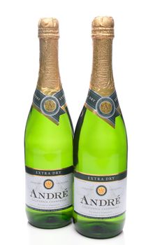 IRVINE, CA - JANUARY 8, 2018: Two Bottles of Andre California Champagne. Andre is a division of the E J Gallo Winery. 