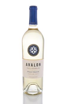 IRVINE, CA - JUNE 13, 2015: A single bottle of Avalon Pinot Grigio. From the Purple Wine Company in Graton, California, Avalon sources it's grapes from premiere vineyards in the state.