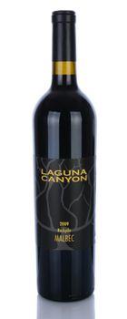 IRVINE, CA - January 29, 2014: A 750ml bottle of Laguna Canyon Rockpile Malbec wine. From the Laguna Beach winery this wine has won gold medals at the Orange County Fairs annual competition.