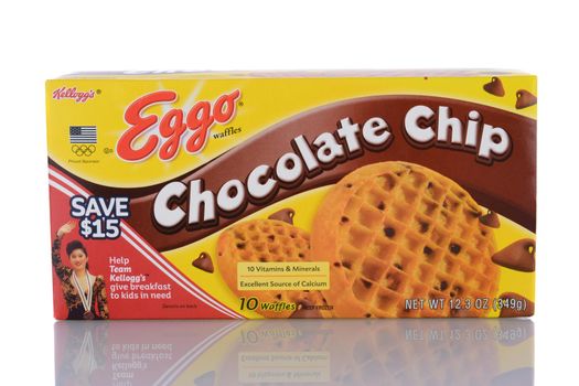 IRVINE, CA - January 29, 2014: A package of Eggo Chocolate Chip Waffles. When first introduced the product it was called Froffles, for Frozen Waffles and later renamed Eggo due to their eggy flavor.
