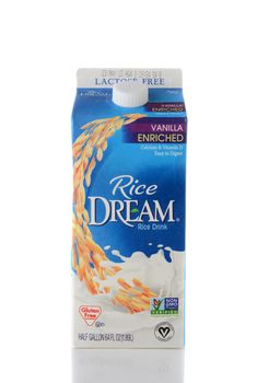 IRVINE, CA - JUNE 2, 2015: Closeup of a carton of Rice Dream Rice Drink. Rice Dream is free of dairy, lactose, cholesterol, gluten, saturated fat  and is kosher and vegan.