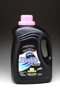 IRVINE, CA - January 11, 2013: A  133oz bottle of Woolite Extra Dark Care. Woolite is a brand of laundry detergent owned by Reckitt Benckiser.