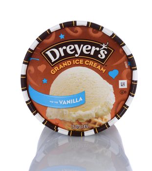 IRVINE, CA - January 29, 2014: A Carton of Dreyer's Grand Ice Cream Vanilla.  A subsidiary of Nestlé, Dreyer's is marketed in the western USA and as Edys in the East and Midwest.