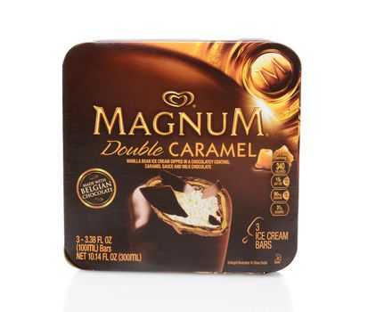 IRVINE, CA - SEPTEMBER 15, 2014: A box of Magnum Double Caramel Ice Cream Bars. Launched in Sweden in 1989 as an upscale ice cream for the Nogger brand, now owned by Unilever.