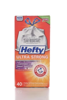 IRVINE, CALIFORNIA - JANUARY 8, 2017: Hefty Ultra Strong Kitchen Trash Bags. Hefty is a division of  Reynolds Consumer Products. 