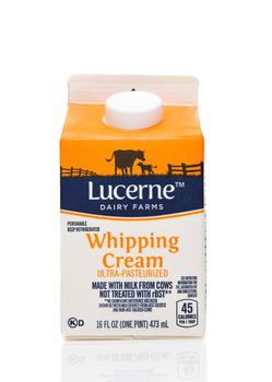 IRVINE, CALIFORNIA - AUGUST 20, 2019: A one pint carton of Lucerne Dairy Farms Whipping Cream. 