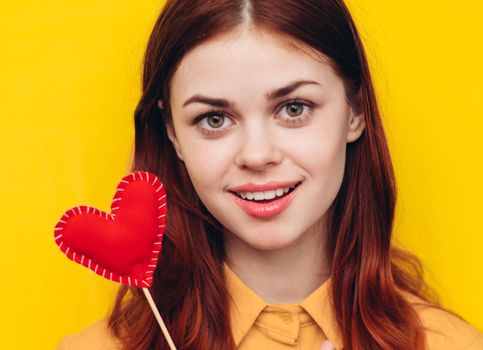 pretty woman in yellow shirt glamor romance posing. High quality photo