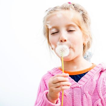 beautiful girl blowing dandelion