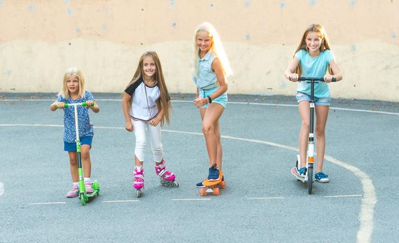 Cute smiling little girls getting ready to compete