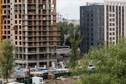Construction site with crane and building