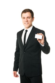 business man show card isolated on white background