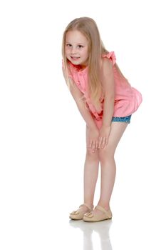 Beautiful little girl. The concept of a happy childhood, family well-being. Isolated on white background.