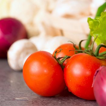 Fresh vegetables on the kitchen table closeup shot