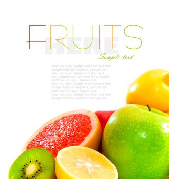 Big assortment of fruits of a white background
