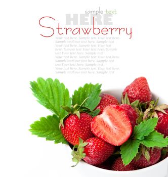 strawberry berry with green leaf and flower isolated on white background