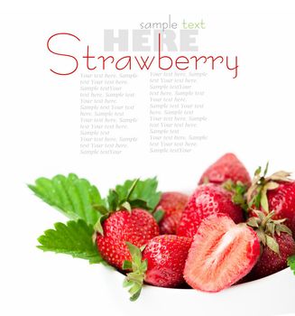 strawberry berry with green leaf and flower isolated on white background