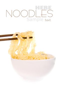 noodle with pinch chopsticks on white background