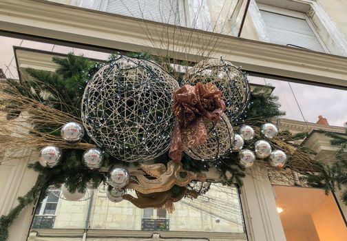 Christmas decoration on the window of shop