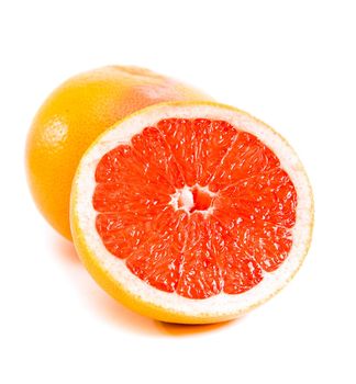 red ripe grapefruit on a white background