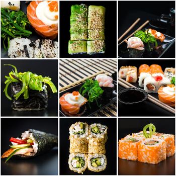 photo collage of sushi set