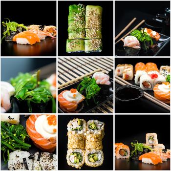 photo collage of sushi set