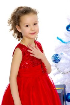 Beautiful little girl close-up. The concept of beauty and fashion, happy childhood. Isolated on white background.