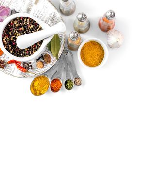 spices on white background isolated with place for text. view from above