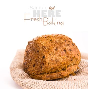 newly baked bread on a white background