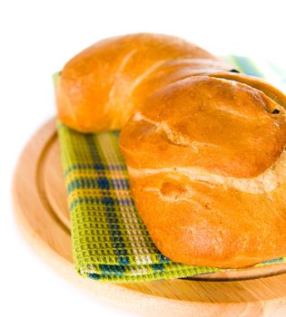 newly baked bread on a white background