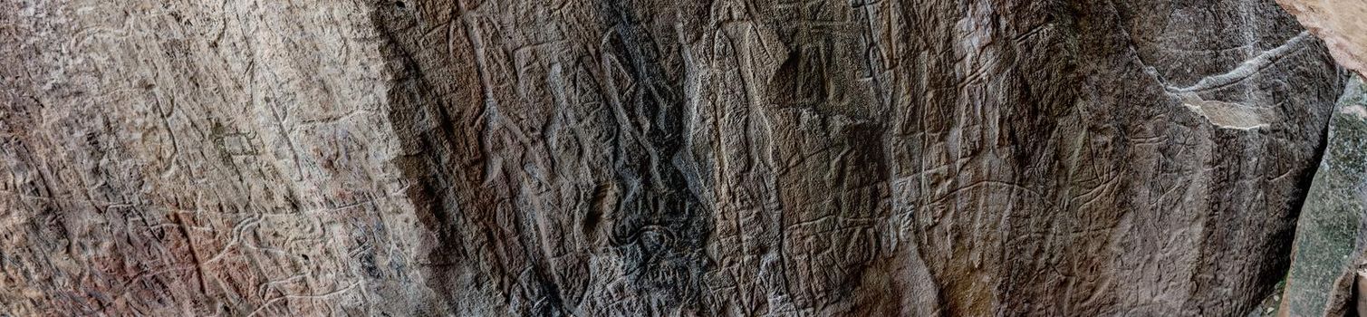 Ancient petroglyph drawings on stones in the Gobustan National Park, Azerbaijan