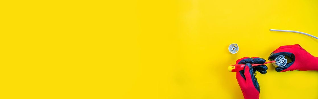 Electrical installation measuring instruments tools on a yellow background with copy space. place for text. Selective focus