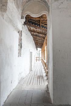 inside yard of Khotyn Fortress under rain