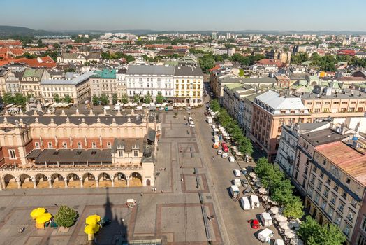 City centre of Krakow, transportation and old magnificent buildings, topview