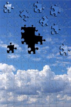 Blue clouded sky puzzle with piece missing