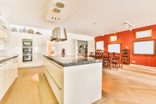 Lovely decor of the kitchen in luxury apartment