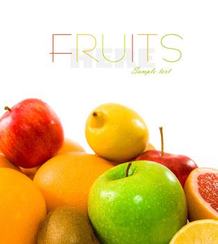 Big assortment of fruits on a white background