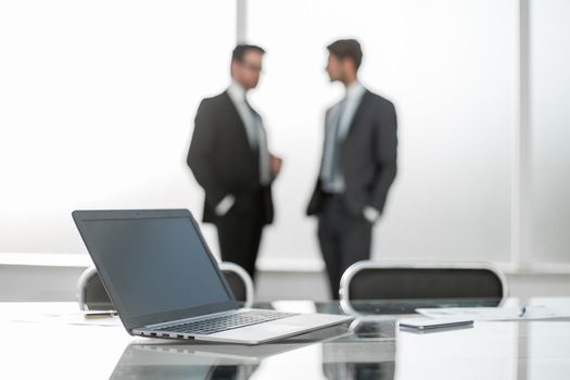 close up.laptop and smartphone on the desktop.business concept