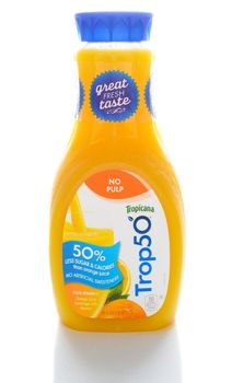 IRVINE, CA - FEBRUARY 7, 2015: A bottle of Trop50. From Tropicana Products, Trop50 is a reduced calorie orange juice with no added sugars and added vitamins.