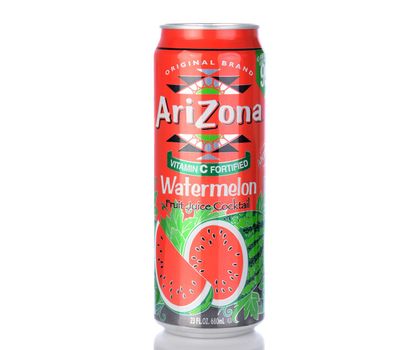 IRVINE, CA - January 05, 2014: A 23 oz can of Arizona Watermelon Fruit Juice Cocktail. Arizona Beverage produces a line of fruit and tea drinks.