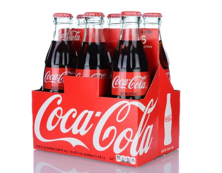 IRVINE, CA - January 29, 2014: A 6pk of Coca-Cola Classic Bottles. Coca-Cola is the one of the worlds favorite carbonated beverages.