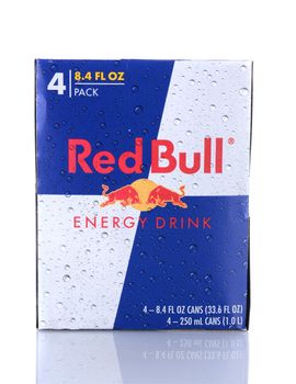 IRVINE, CA - February 06, 2014: A Four Pack of Red Bull Energy Drinks. Red Bull is the most popular energy drink in the world, with 5.2 billion cans sold in 2012.