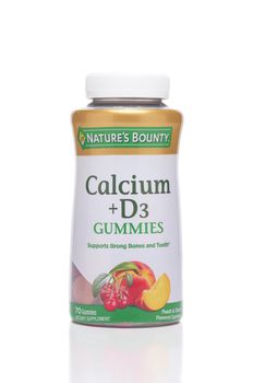 IRVINE, CALIFORNIA - 28 MAY 2021: A bottle of Natures Bounty Calcium plus D3 Gummies, a dietary supplement.