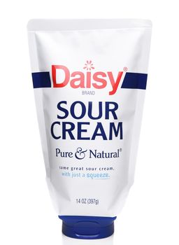 IRVINE, CALFORNIA - FEBRUARY 17, 2019: A 14 ounce squeeze container of Daisy Brand Sour Cream. Daisy Brand, founded in Chicago, has been producing dairy products since 1920.